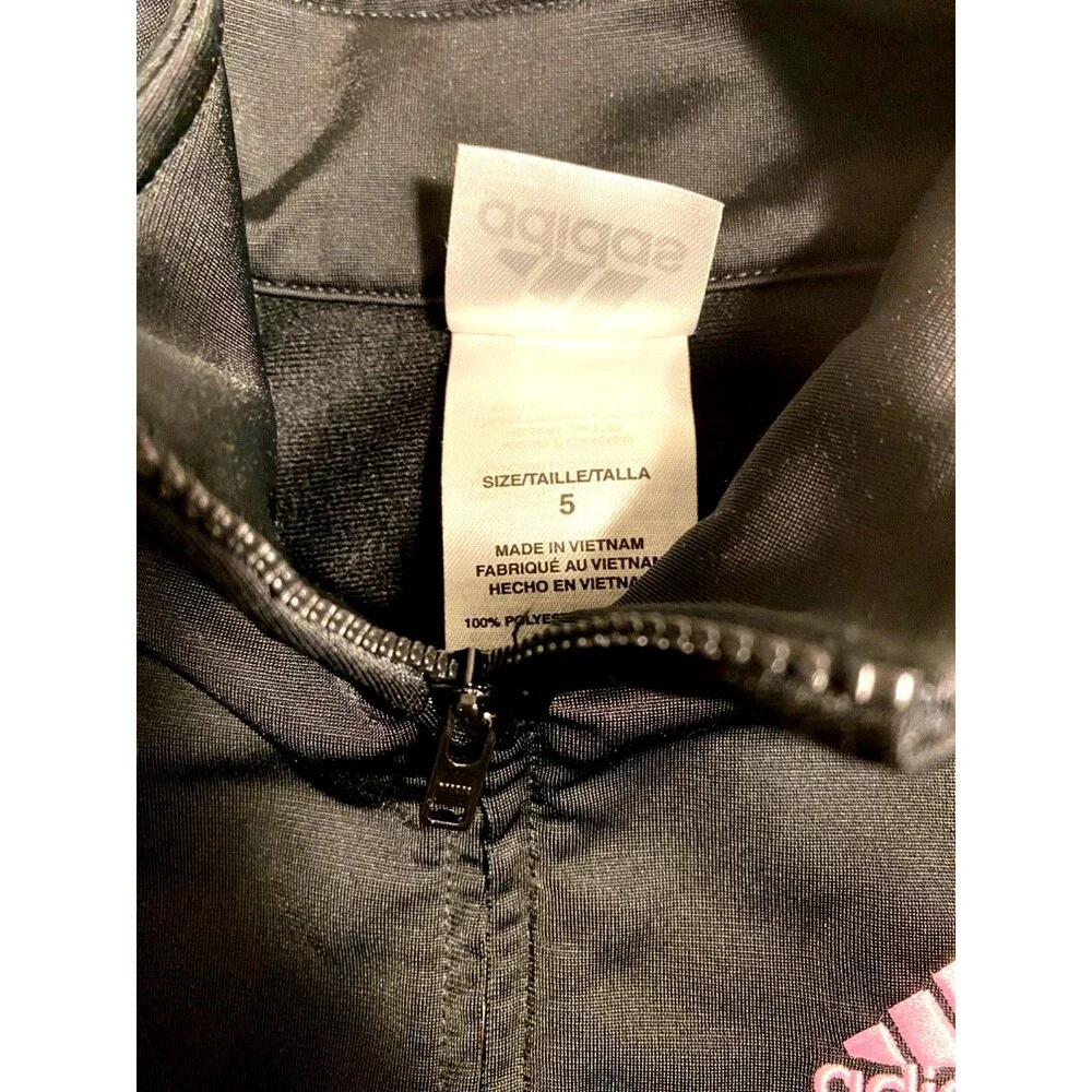Adidas Tracksuit Jacket & Pants Joggers Outfit Set~Black/Pink~Little Girls sz 5 - Picture 3 of 4